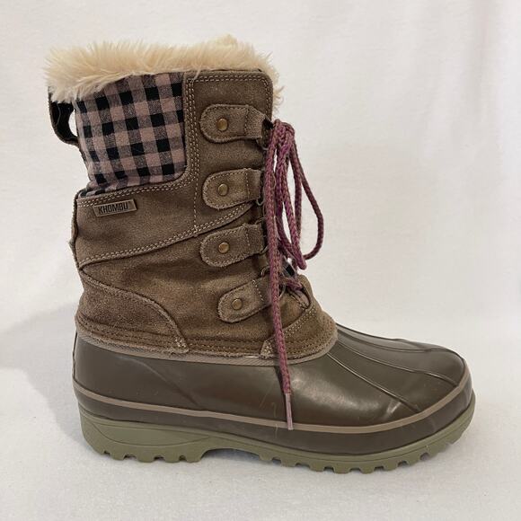 Khombu Winter Snow Boots Womens Size 8 Rubber Suede Mid Calf Fur Lined - Picture 4 of 10